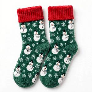 Calcetines Deportivos Personalizados Asullia para Mujer, Calcetines de Felpa Gruesos con Diseño de Muñeco de Nieve Verde, Calcetines Cálidos de Invierno para Dormir, Clase 1 de Compresión - Product Image 6