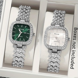 Montre élégante carrée pour femme à quartz, cadran noir, vert, rose, montre pour femme sertie de pierres, noire - Product Image 3