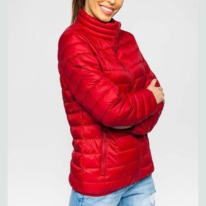 Women's Lightweight <b>Packable</b> Puffer <b>Jacket</b> Red Collar Horizontal Quilted Winter Coat Water-Resistant Padded Outerwear Parka - Product Image 5