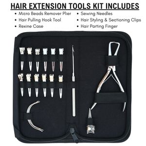 Professional Hair Extension Tools Kit Microbeads Remover Plier Hook Needle Sectioning Clips <b>Parting</b> Finger Rexine Case - Product Image 2