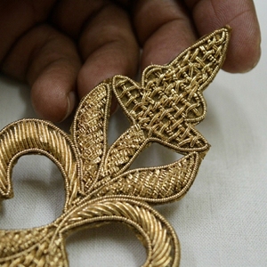 Gold Embroidered Applique Patch <b>Sew</b>-On Classical Motif for Garment Decoration - Product Image 2