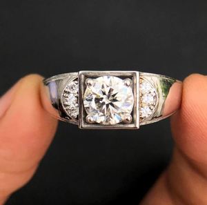 1.5 Carat <b>Mens</b> Moissanite <b>Ring</b> 925 Sterling <b>Silver</b> White Gold Plated Wedding Band D Color Factory Wholesale <b>Ring</b> - Product Image 4