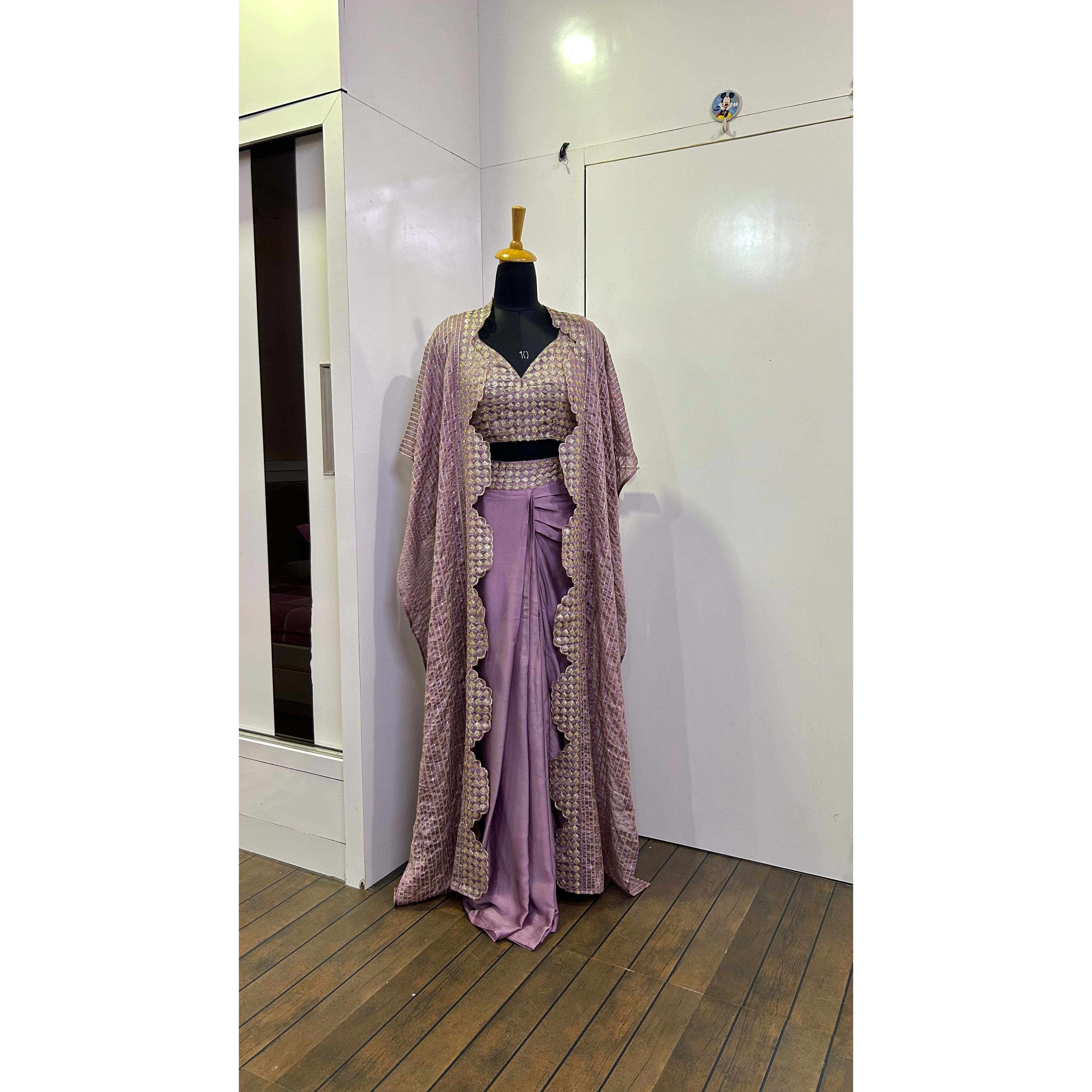 strapless open back dress Light Purple Indo Western Salwar Suit Adorned with Sequins and Beads Floral  Design Paired with Dupatta main image 1