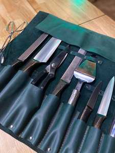 Étui à couteaux de chef en cuir véritable fait main, léger et portable, avec fermeture à cordon et boucle, 4-6 compartiments pour - Product Image 2