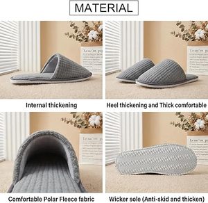 Chaussons en coton doux gris côtelés à bout ouvert, confortables, pour hôtel, semelle antidérapante pour usage intérieur - Product Image 2
