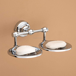 Jabonera doble montada en la pared de chapa de acero inoxidable con acabado cromado Forma redonda Diseño elegante de alta calidad para la organización - Product Image 6