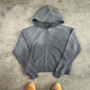 Sweat à capuche surdimensionné avec strass, en tissu de coton de qualité supérieure, service de fabrication OEM ODM pour streetwear personnalisé - Product Image 5