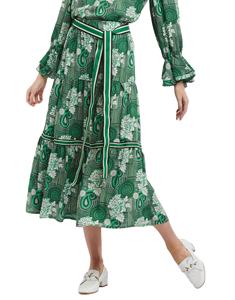 Jupe parfaite pour femme vert forêt, confortable et pratique, avec un imprimé magnifique et un design à volants élégant, taille élastique et lien. - Product Image 1