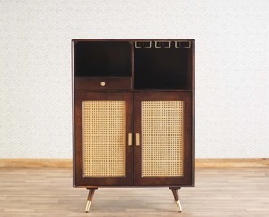 Dark Walnut Bar <b>Cabinet</b> <b>Wine</b> <b>Storage</b> Console Drinks Organizer with Hanging Rail and Display Shelf - Product Image 4