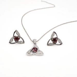 Ensemble pendentif et boucles d'oreilles en argent sterling 925 avec grenat rose naturel, plaqué rhodium, bijoux fins OEM ODM - Product Image 1