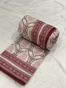 Pure Malmal Dohar Fabric Pink Brown Leaf Paisley Print Soft Mulmul Cotton Fabric for Summer <b>Bedding</b> - Product Image 4