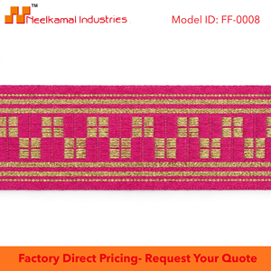 Neelkamal Industries 25mm Hot <b>Pink</b> Gold Zari Jacquard Ribbon Designer Trim for Bridal Wear Festive Decoration Bows & Gift <b>Wrap</b> - Product Image 6