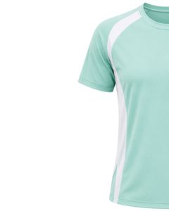 เสื้อยืดกีฬาโพลีเอสเตอร์แห้งเร็วสีเขียวมิ้นท์และสีขาวสำหรับผู้ชาย เสื้อทีมฝึกซ้อมวิ่งแบบกำหนดเอง เสื้อยืดออกกำลังกายระบายอากาศได้ดี - Product Image 3