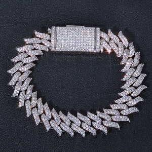 Bracelet gourmette en argent 925 serti de diamants de laboratoire, bijou de luxe pour homme, style hip-hop, accessoire de mode en or blanc - Product Image 1