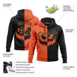 Hooded Sweatshirt <b>Men</b> Halloween Pumpkin Print Casual Autumn Wear Sublimation Design Regular Fit Black <b>Orange</b> Pattern - Product Image 5