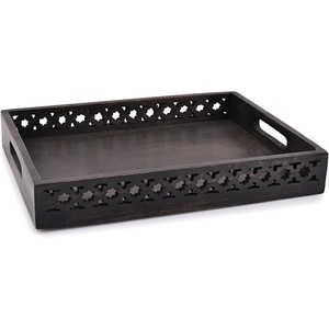 Bandeja de Servir Hecha a Mano de Madera de Mango con Bordes de Acero - Venta al por Mayor en India - Product Image 1