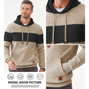 2025 hommes léger gaufre pull à manches longues sweat à capuche cordon couleur bloc Kanga poche XXS taille solide - Product Image 2