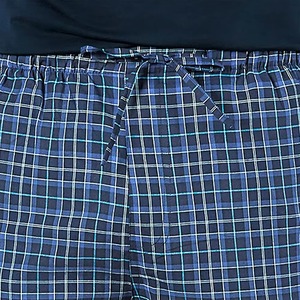 Pantalon en molleton à carreaux bleu marine pour homme, décontracté, taille élastique, teint en fil, pour l'hiver - Product Image 5