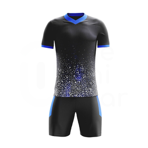 Men's Black Blue Sublimated Soccer Jersey Shorts Set V-Neck Short Sleeve Moisture Wicking All Seasons Athletic Wear - Product Image 5