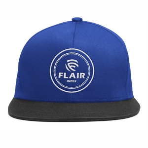 หมวกแก๊ปแบบ Snapback 6 แผงสองสีแบบกำหนดเอง – หมวกสตรีทแวร์ปีกแบนสีน้ำเงินและสีดำระดับพรีเมียม ขายส่งแบบ OEM - Product Image 1