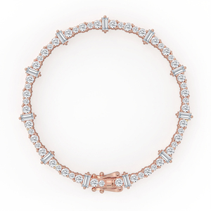 Sofisticada pulsera de tenis con diamantes de corte redondo y baguette alternados, en oro de 14k y 18k, con diseño de eslabones rítmicos. - Product Image 6