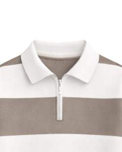 Khaki White Striped Quarter Zip Sweatshirt <b>Men</b> Turn-down Collar <b>Pullover</b> Fleece Casual Winter Sweater Custom OEM Manufacturer - Product Image 5