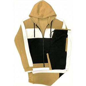 Nouvel ensemble de survêtement polaire chaud pour homme, avec blocs de couleur, pour l'hiver, comprenant un sweat à capuche et un pantalon de jogging, tenue de sport décontractée pour homme - Product Image 1