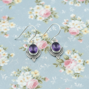 Boucles d'oreilles pendantes de luxe en améthyste et lotus, en argent sterling 925 plaqué or rose et or jaune, bijoux faits à la main, cadeau pour femme, mode et art - Product Image 6