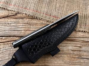 Couteau à Découper Personnalisé à Lame Fixe Forgée EDC, Manche en Bois Pakka, Étui en Cuir, OEM, Manche Plein, Couteau Utilitaire de Bushcraft et de Camping - Product Image 5
