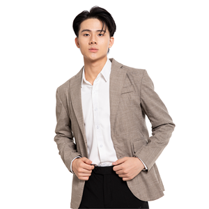 Blazer de Hombre Estilo Británico, Cuello de Solapa, Corte Regular, Antiarrugas, Tejido de Poliéster, Color Gris - Product Image 4