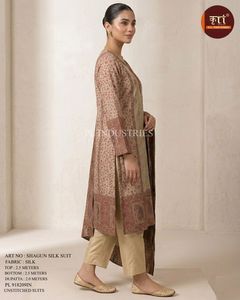 Silk Embroidered Stretchable Moisture Wicking Quick Dry Unstitched Floor-Length Wrinkle-Free Salwar Suit Set Women Kurta Dupatta - Product Image 2