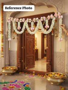 Tirador de puerta floral de tela con jazmín y peonía para decoración de Ganpati, decoración de templos, decoración de Diwali, regalo de inauguración de casa - Product Image 2