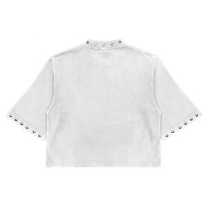 High Quality Vintage Graphic Crop <b>Top</b> Women Rhinestone Studded <b>Mock</b> <b>Neck</b> Oversized Tee Shirt Custom Streetwear Punk T-Shirt - Product Image 2