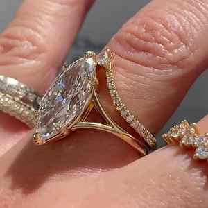 Anillo de Compromiso con Diamante Cultivado en Laboratorio de 3.02 CT, Corte Marquesa, para Mujer, Oro Sólido de 14K, Regalo de Lujo para Aniversario o Fiesta, para Enamorados - Product Image 4