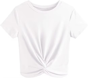 <b>Top</b> Quality Women <b>Crop</b> <b>Top</b> T-Shirt Short Sleeve Crew Neck Solid Color Knitted Casual Wear Spring Summer Cheap price OEM - Product Image 1