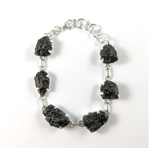Vintage Unisex 925 Sterling Silver Tektite <b>Gemstone</b> Chain & Link <b>Bracelet</b> - Product Image 3