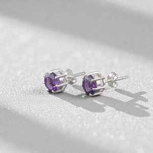 Genuine Amethyst Stud Earrings 925 Sterling <b>Silver</b> Handmade Minimalist IGI Certified Rhodium Plated Party Jewelry Gift - Product Image 6