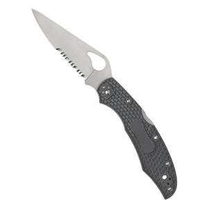 Navajas plegables con mango texturizado gris, hoja de acero inoxidable parcialmente dentada, con apertura para el pulgar y clip para bolsillo. - Product Image 3