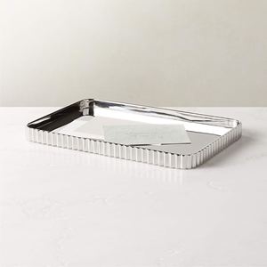 Bandeja Rectangular de Metal Plateado de Lujo al por Mayor, Plato para Hotel con Bordes Acordonados Elegantes, Decoración Moderna para el Hogar - Product Image 4