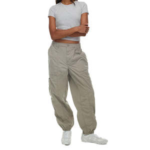 HANO 2024 Nouveau pantalon cargo en toile pour femme, coupe droite, taille mi-haute élastique, respirant, avec détails de couture en nœud, coupe ample - Product Image 1
