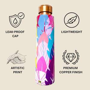 Botella de agua metálica con diseño floral y boca ancha, con tapa de cobre, portátil para viajes. - Product Image 3