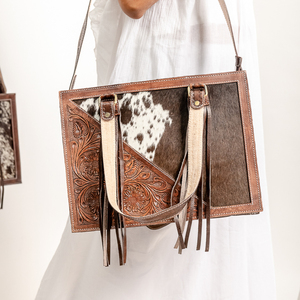 Handmade Cowhide Hair Floral <b>Hand</b> Tooled 100% Genuine Leather <b>Bag</b> For Women High Quality Shoulder <b>Bag</b> For Shopping Traveling - Product Image 4