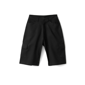 Shorts cargo en toile noire pour homme, taille mi-haute, fermeture boutonnée, longueur Bermuda, style décontracté avec poches - Product Image 1