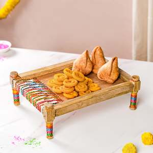 Charpai Wood <b>Serving</b> Tray | Sheesham Strip Tray for Kitchen Tray <b>Serving</b> <b>Set</b> (Pack of 1) - Product Image 1