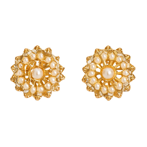 Vintage Gold Plated Pearl Stud Earrings-round Geometric Design for Party - Product Image 3