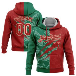 เสื้อฮู้ดดี้ผู้ชายพิมพ์ลายตามสั่ง สีแดงเขียว บล็อกสีแบบซับลิเมชั่น โพลีเอสเตอร์ สวมใส่สบายๆ สำหรับเล่นกีฬา ฤดูใบไม้ร่วง พร้อมออกแบบชื่อและหมายเลข - Product Image 1