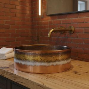 Grand lavabo vasque simple en cuivre martelé, finition satinée brossée, de luxe moderne, fait main, pour salle de bain - Product Image 6