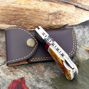 Navaja de Bolsillo Plegable Personalizada Hecha a Mano con Hoja de Acero de Damasco y Mango de Hueso, de Cambio Rápido, 6.5'' Pequeña, para Exteriores, Camping, Senderismo, Regalo - Product Image 6