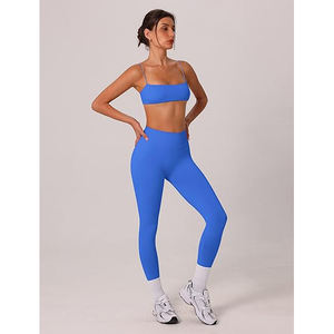 Conjunto de yoga para mujer que absorbe el sudor, sujetador deportivo de malla transpirable, leggings de cintura alta con cremallera, costuras en contraste, nailon y spandex. - Product Image 3
