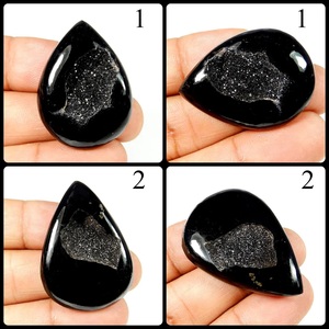 Pierre de druzy noire, cabochon en vrac, pour la fabrication de bijoux, pendentif, bague, macramé, cristal de guérison, druzy - Product Image 3